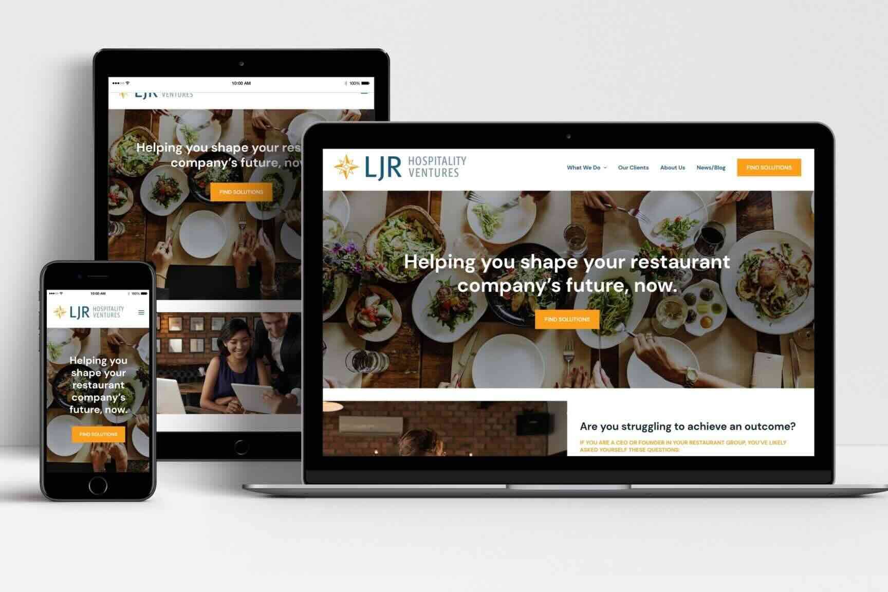 LJR Hospitality Ventures website shown on laptop, tablet and mobile