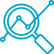 icon of magnifying glass over analytics graph