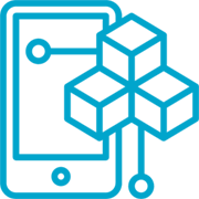 icon of mobile phone with 3 stacked cubes