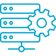 blue icon of a server and gear