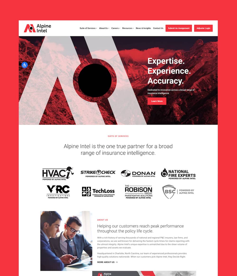 Alpine Intel website homepage screenshot