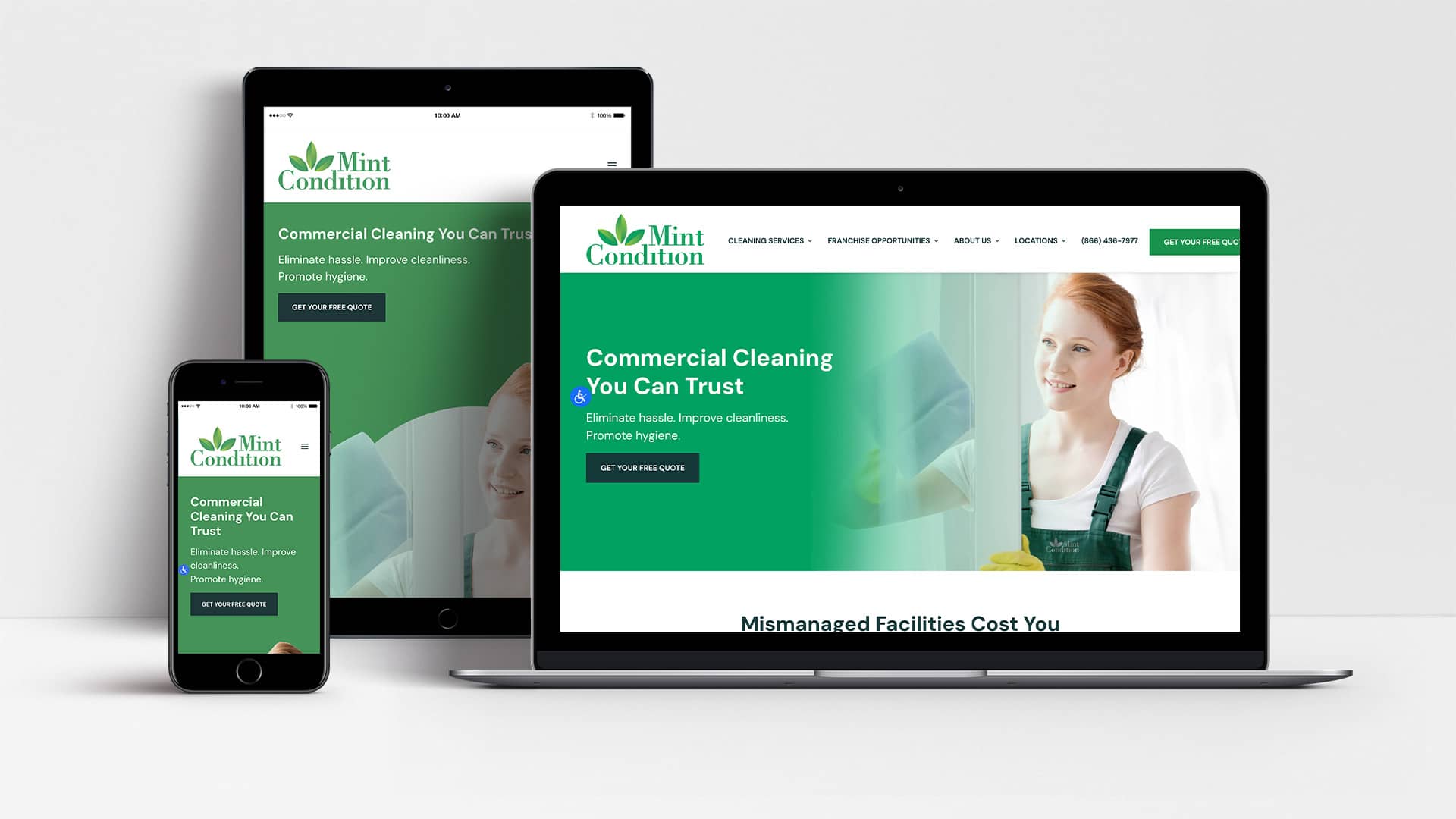 Mint Condition website shown on laptop, tablet and mobile