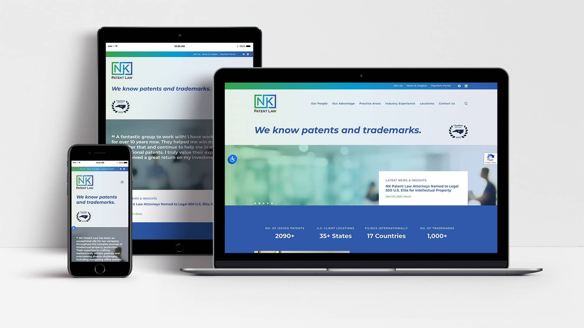 NK Patent Law website shown on laptop, tablet and mobile