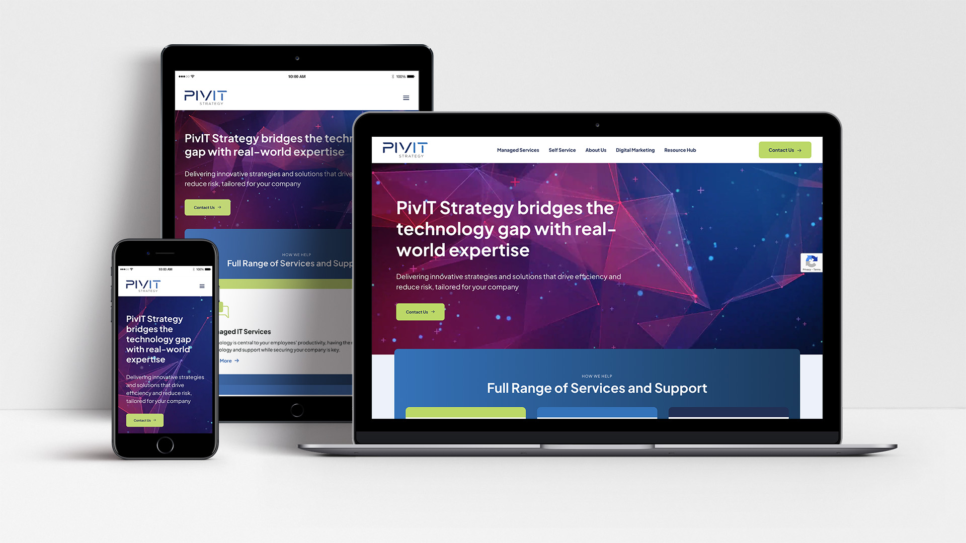 Pivit Strategy website shown on laptop, tablet and mobile