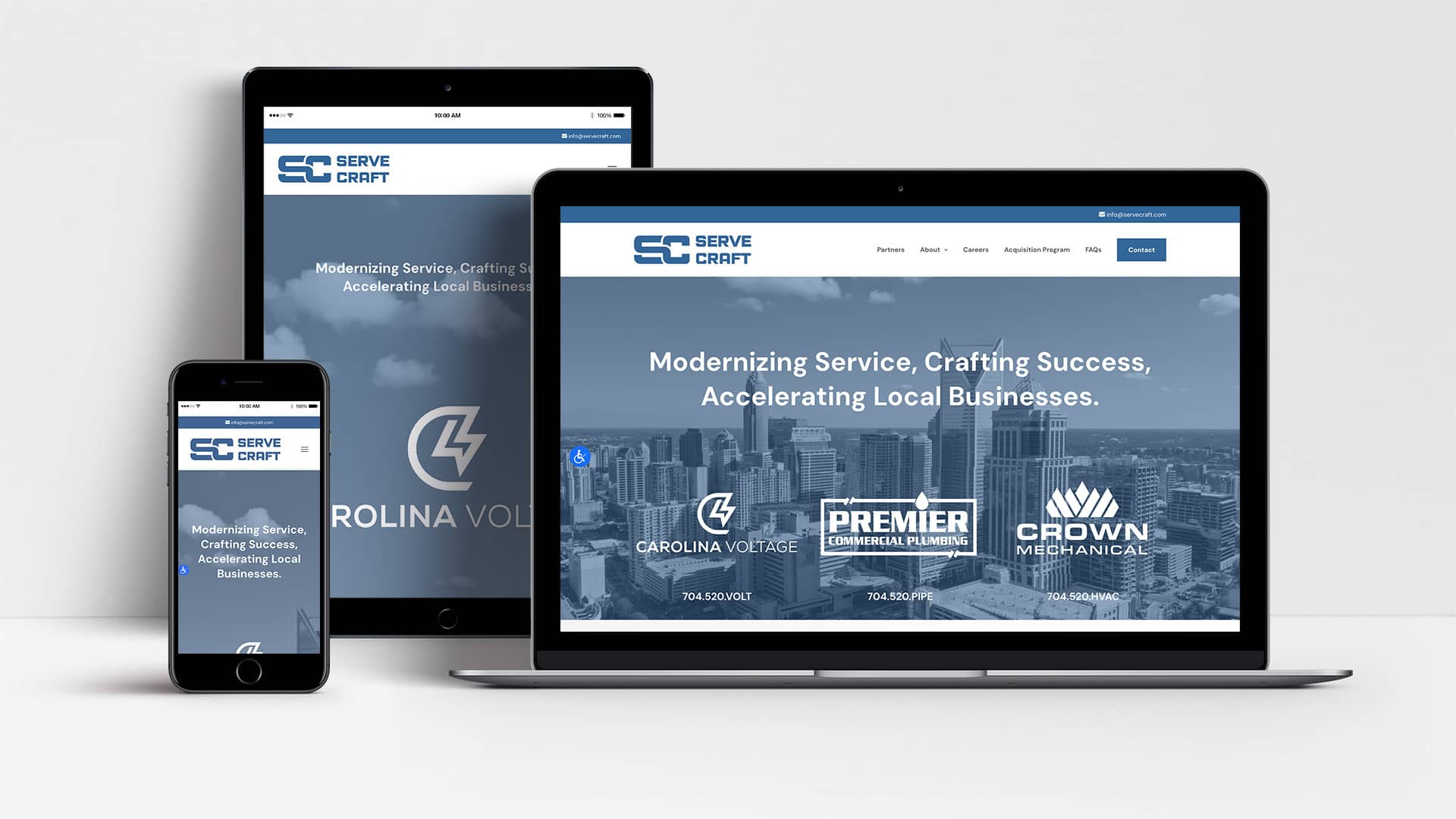 ServeCraft website shown on laptop, tablet and mobile