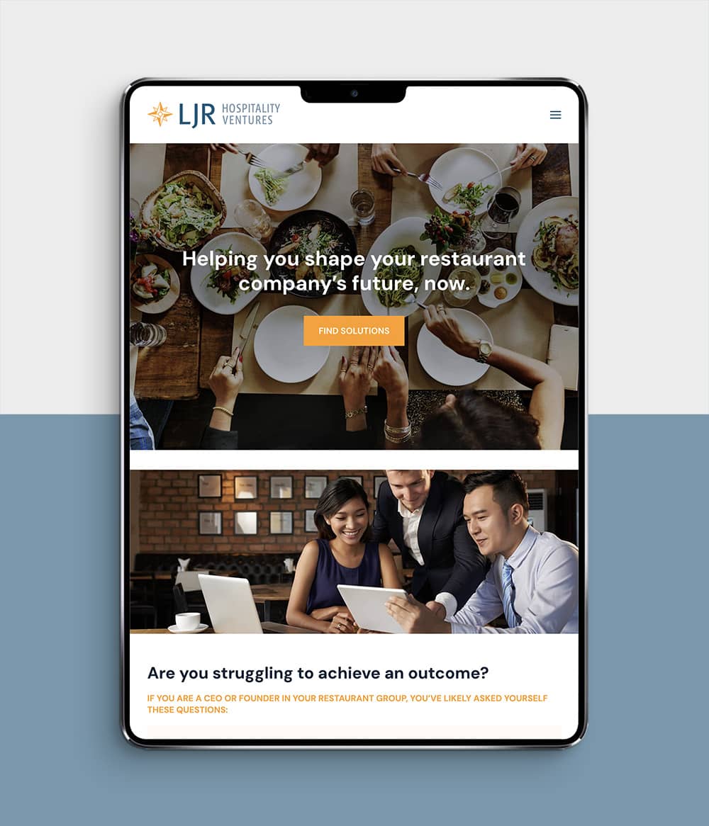 LJR Hospitality Ventures website shown on tablet