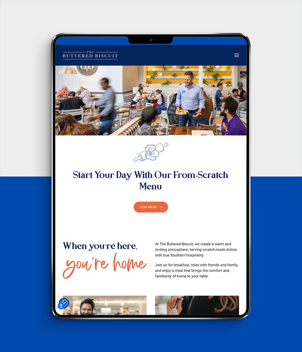 The Buttered Biscuit website shown on tablet