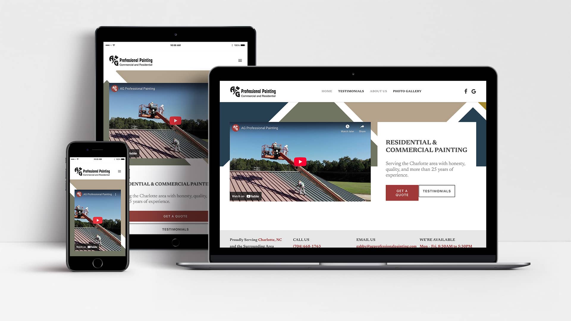 AG Professional Painting website shown on laptop, tablet and mobile