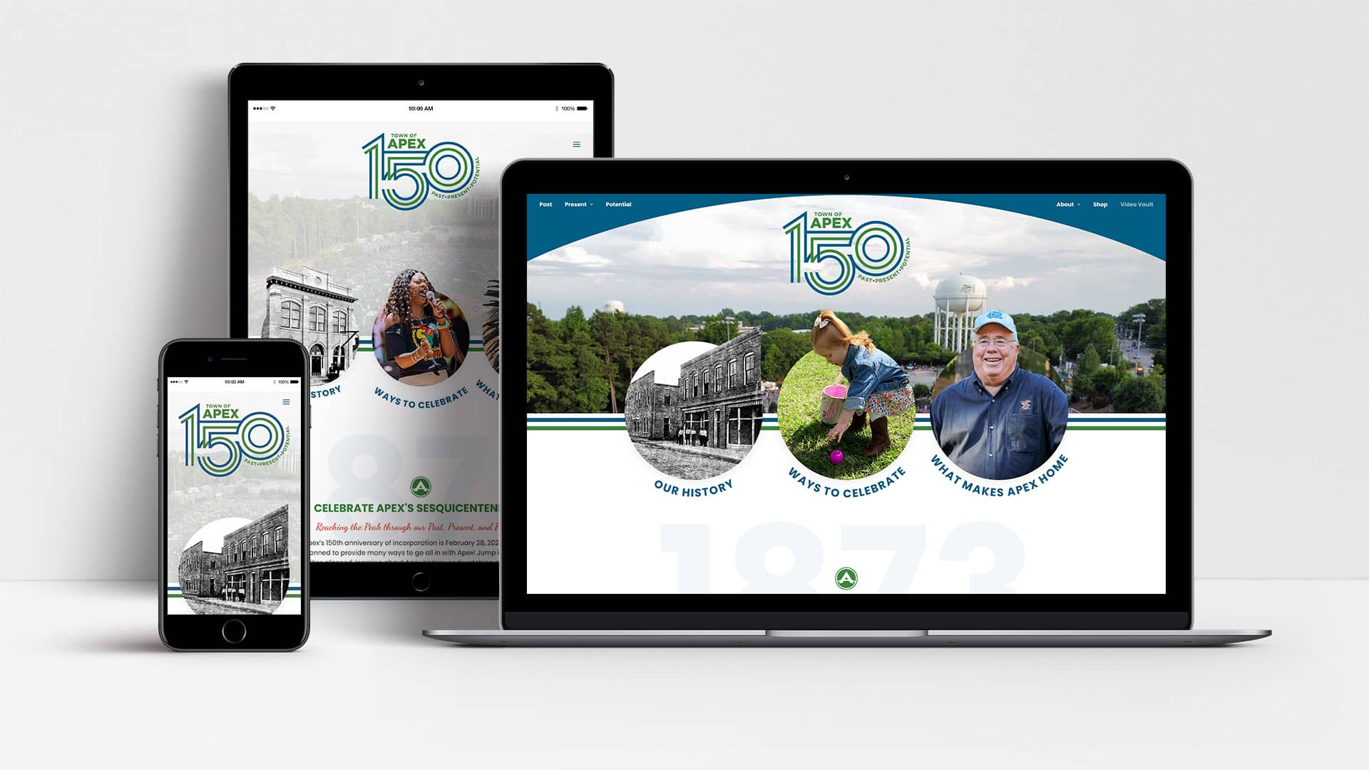 Apex 150 website shown on laptop, tablet and mobile