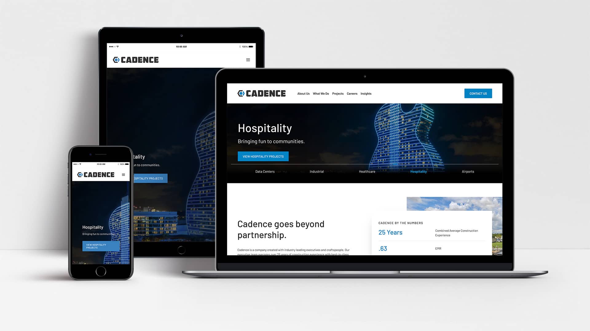 Cadence website shown on laptop, tablet and mobile