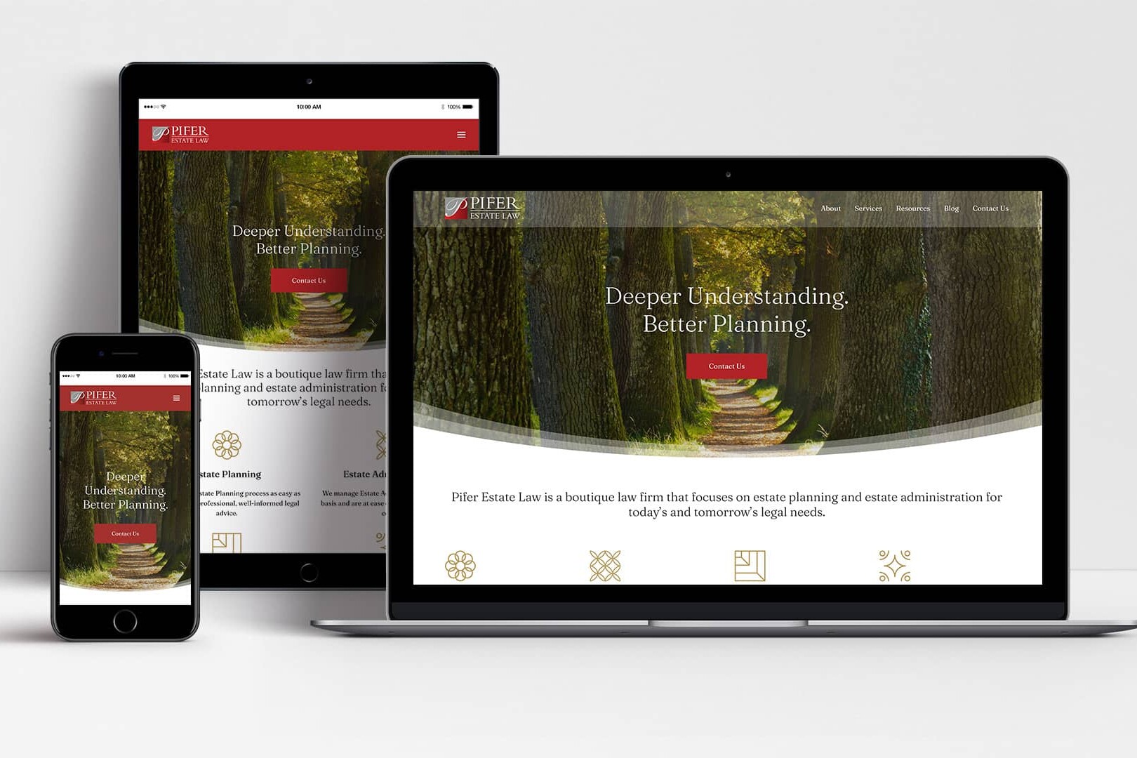 Pifer Estate Law website shown on laptop, tablet and mobile
