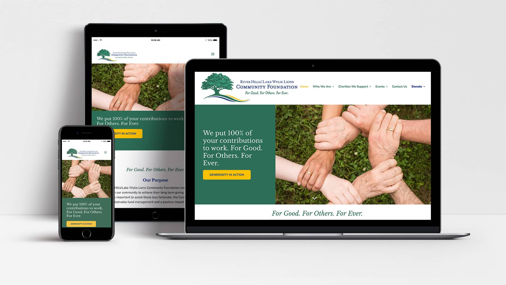 River Hills Lake Wylie Lions Club Community Foundation website shown on laptop, tablet and mobile phone