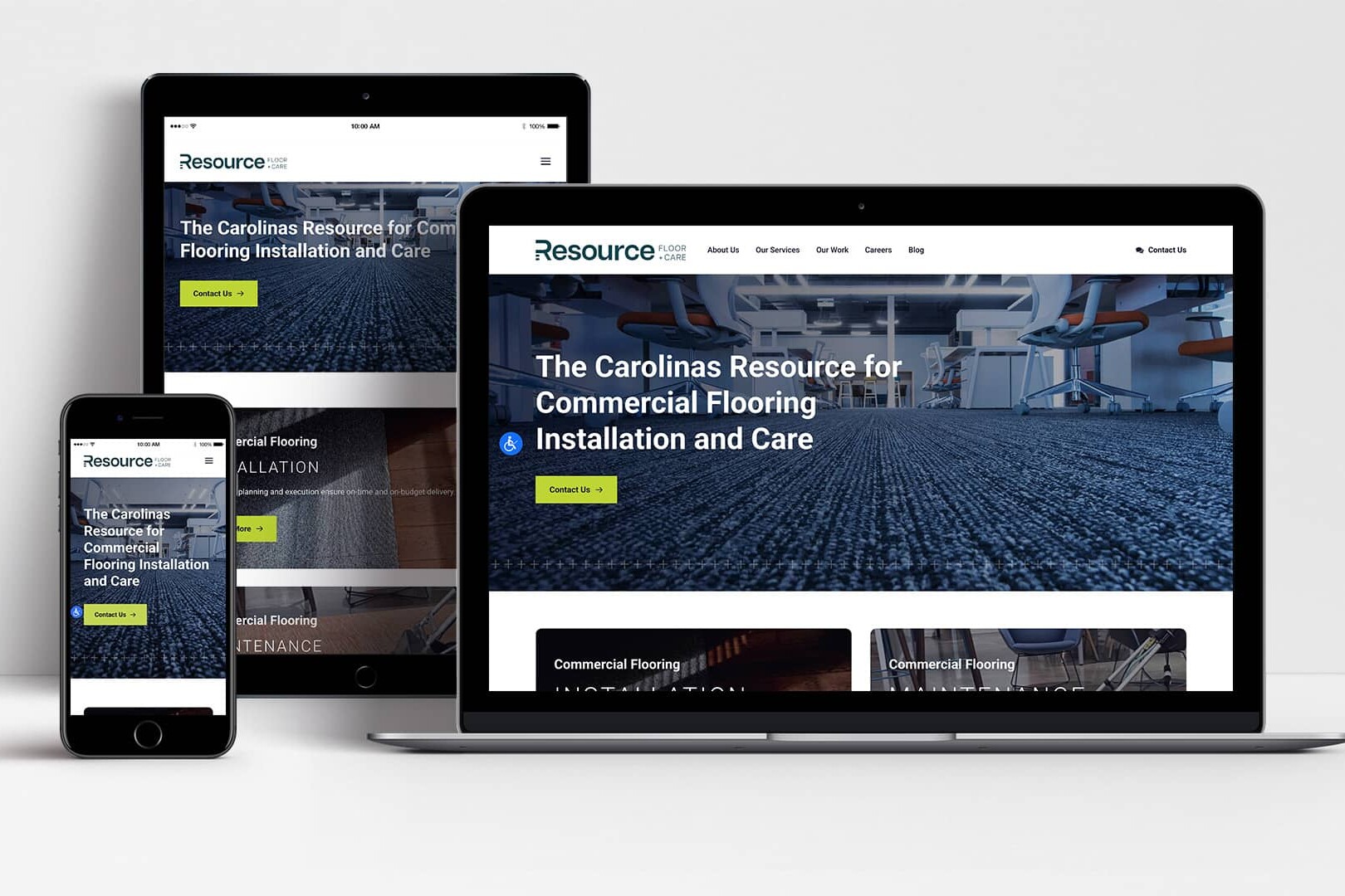 ReSource Floor Care website shown on laptop, tablet and mobile