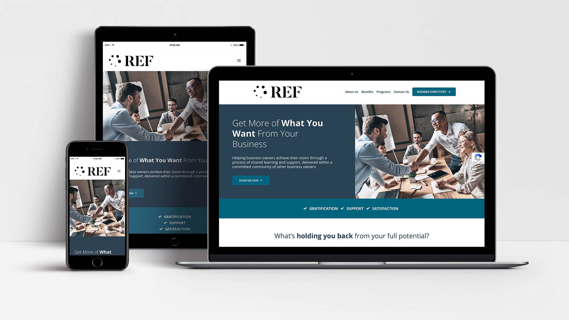 Renaissance Executive Forums website shown on mobile, laptop and tablet