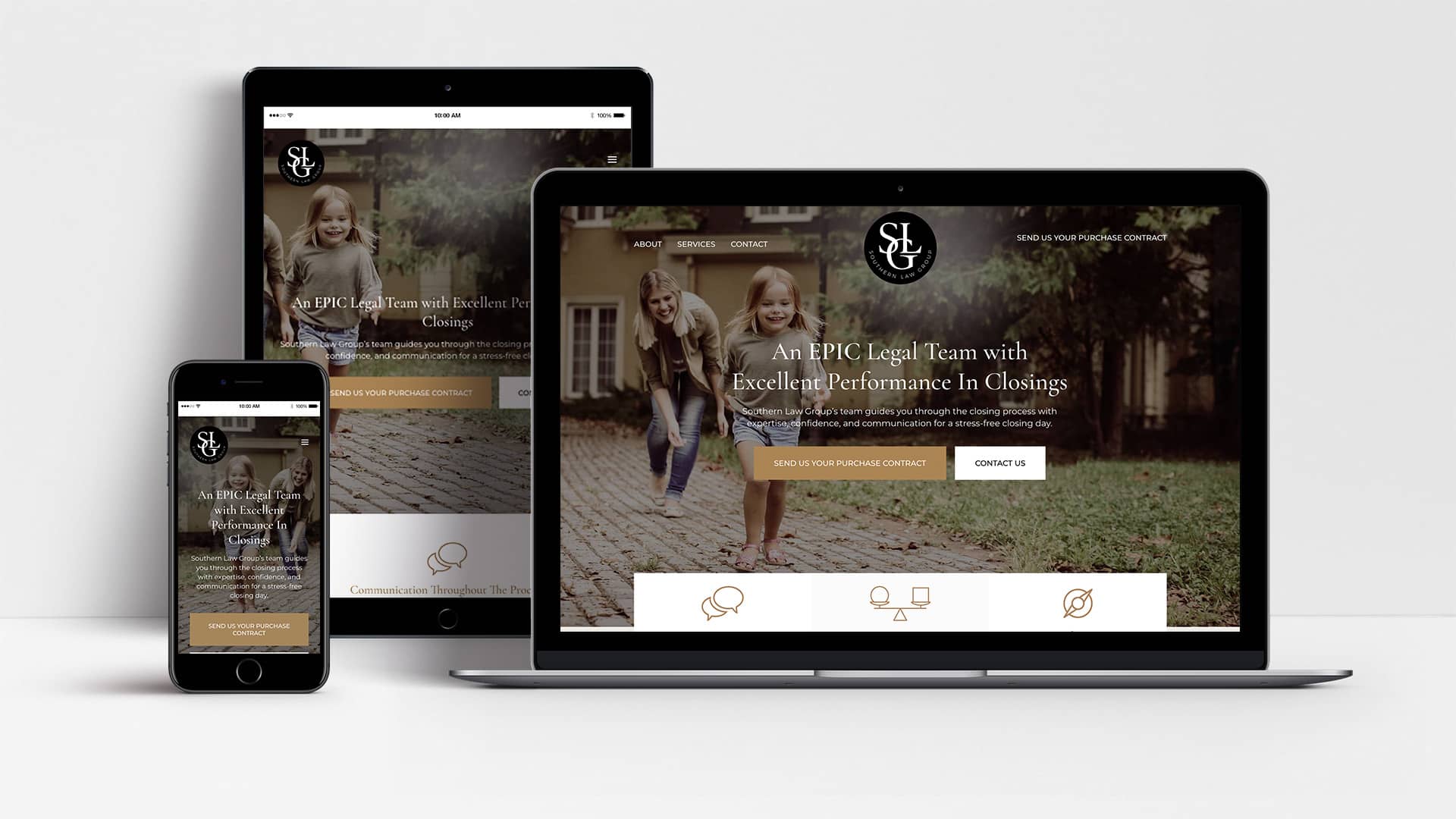 Southern Law Group website shown on mobile, laptop and tablet