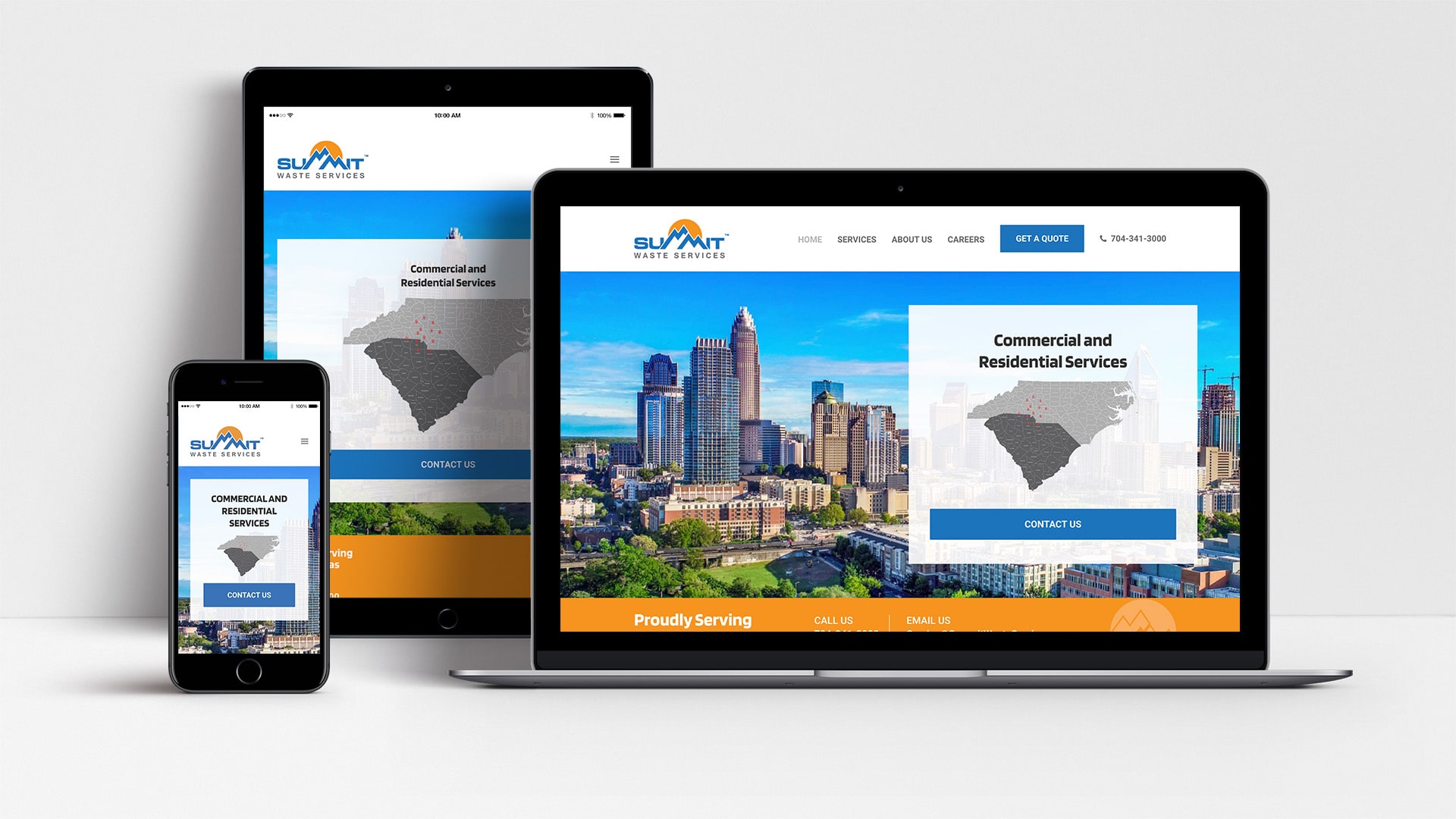Summit Waste Services website shown on laptop, tablet and mobile