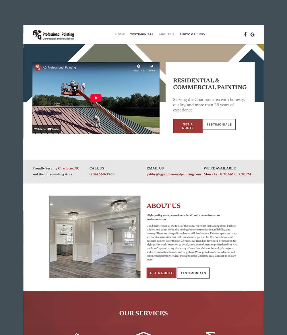 AG Professional Painting website homepage screenshot