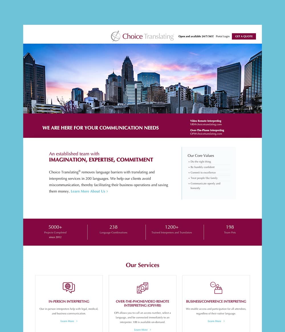 Choice Translating website homepage screenshot