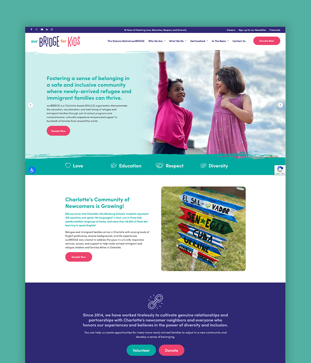 Our Bridge for Kids website homepage screenshot