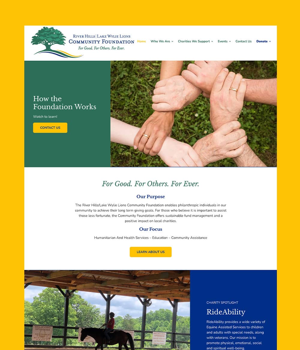 River Hills Lake Wylie Lions Club Community Foundation website homepage screenshot