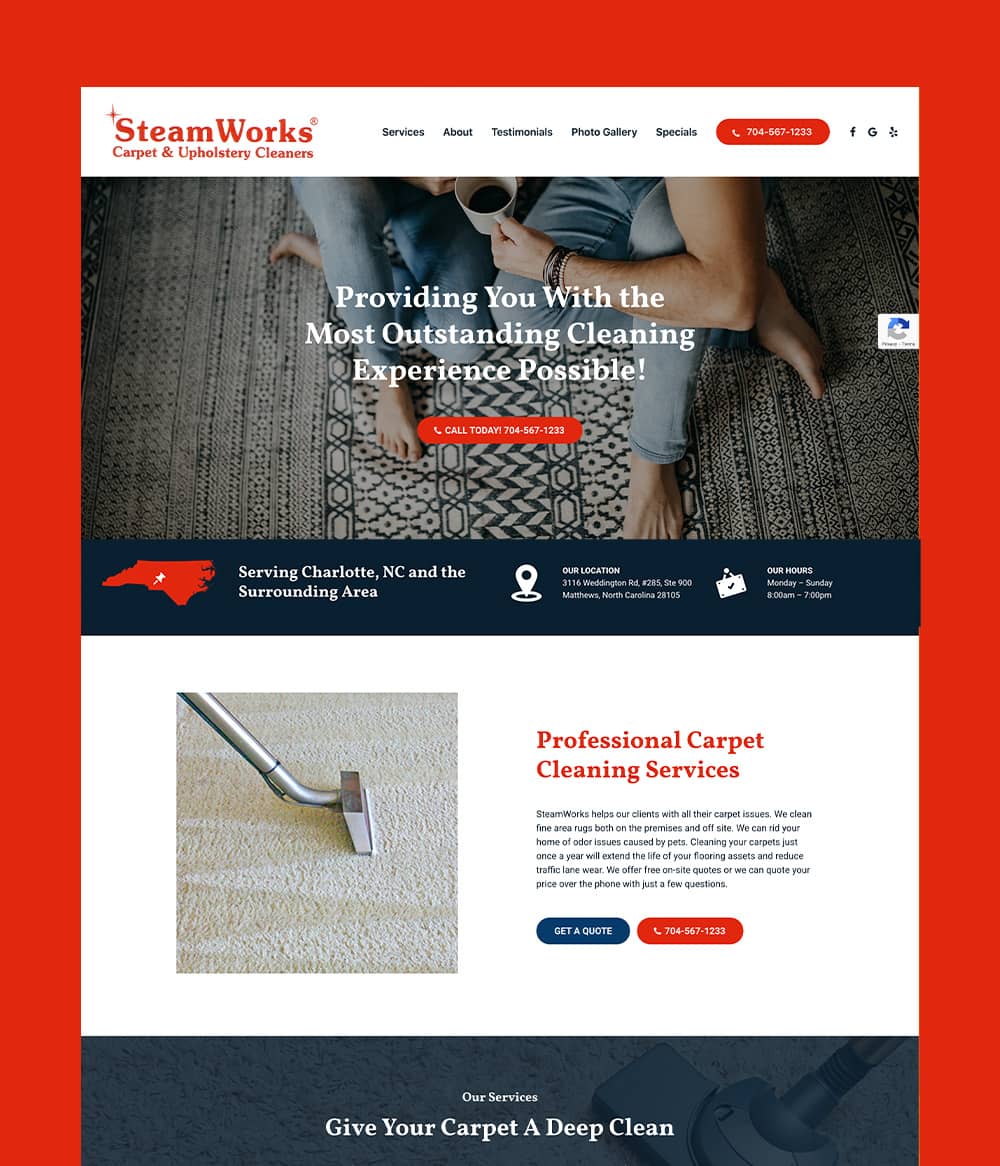 Steam Works Carpet Cleaning website homepage screenshot