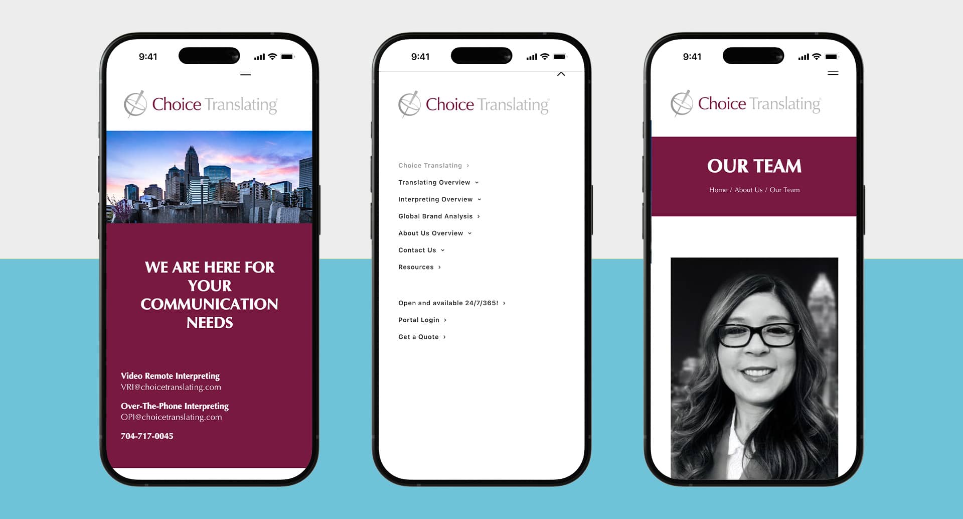 Choice Translating website pages and menu shown on mobile