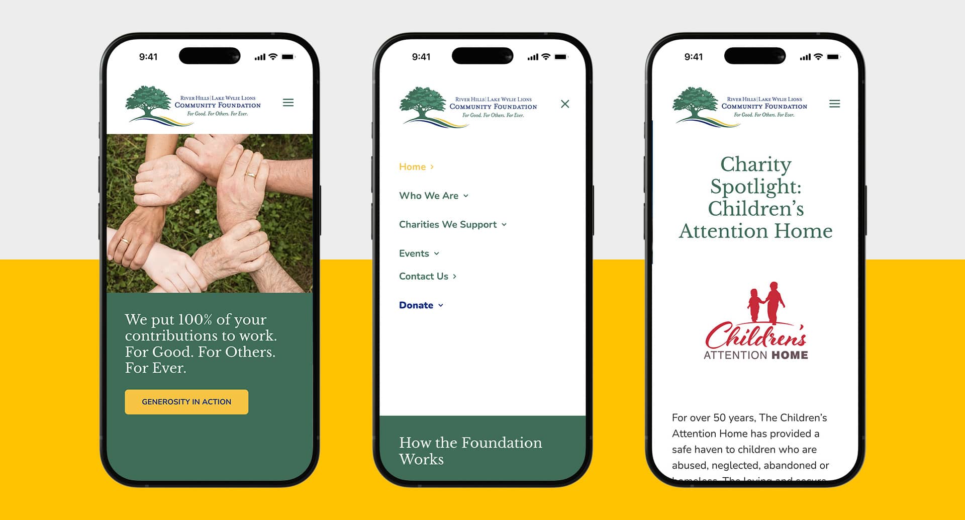 River Hills Lake Wylie Lions Club Community Foundation web pages shown on mobile phone