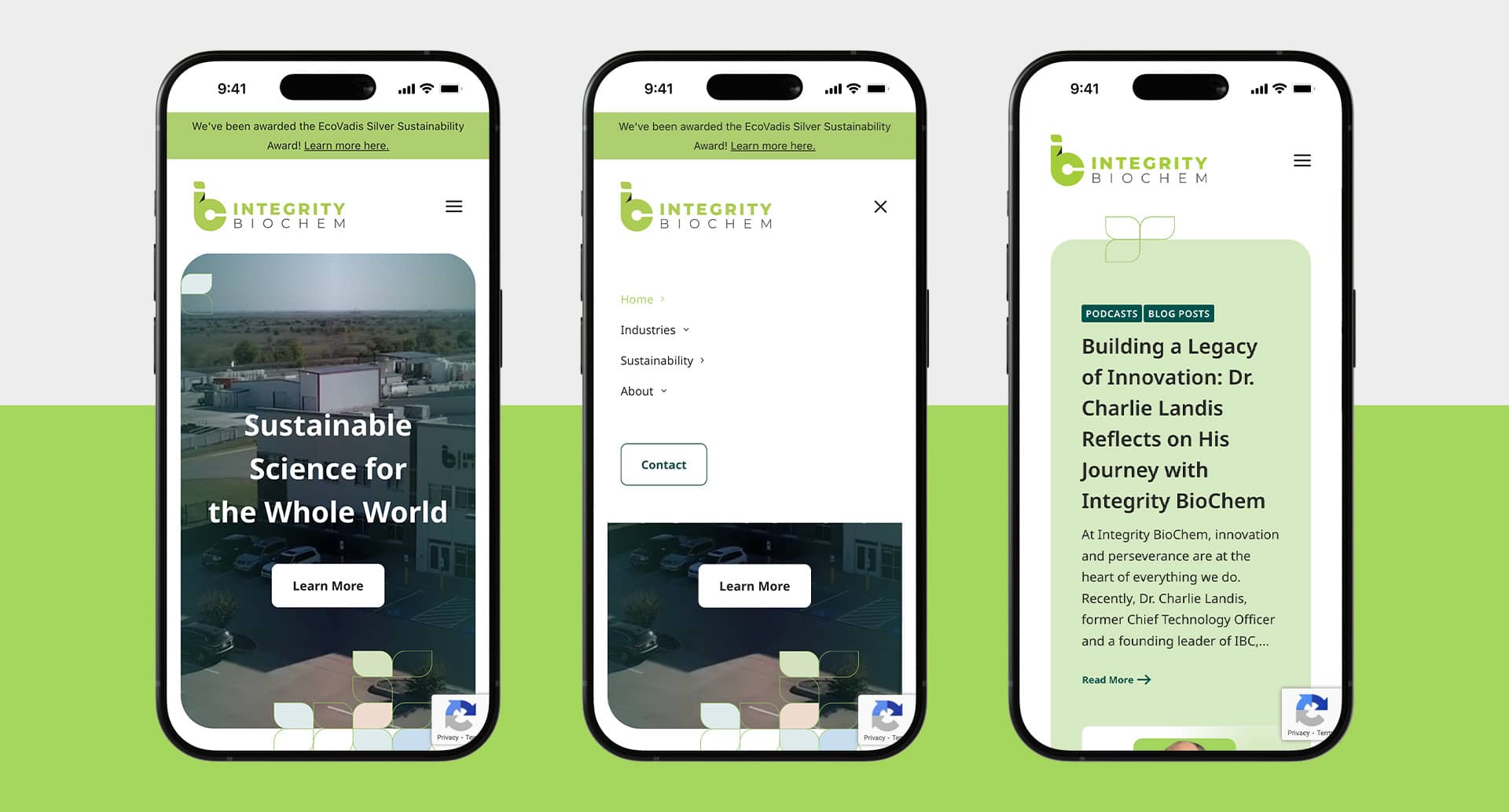 integrity biochem web pages shown on mobile