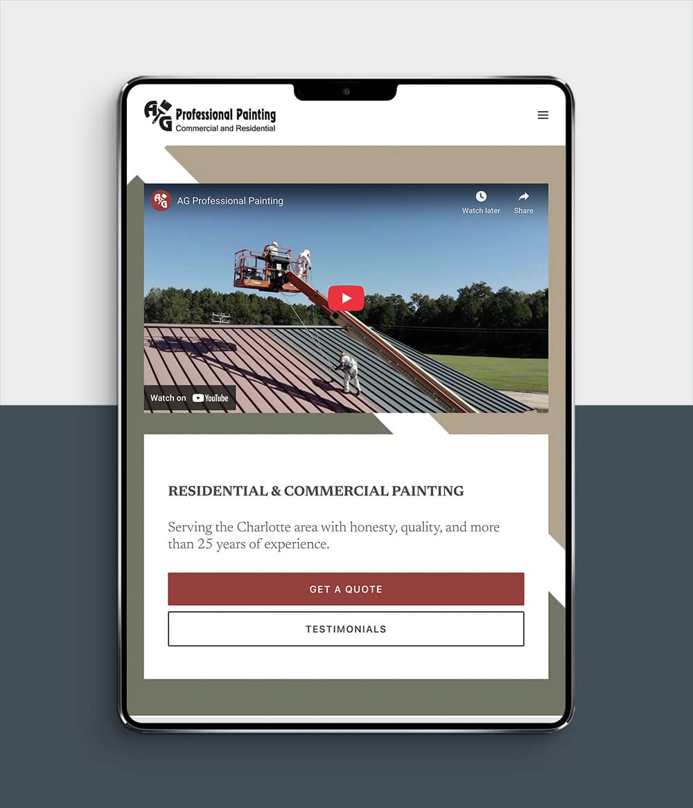 AG Professional Painting website shown on tablet