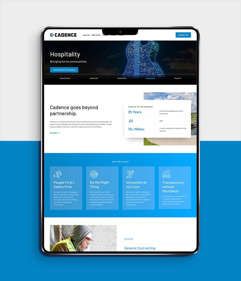 Cadence website shown on tablet