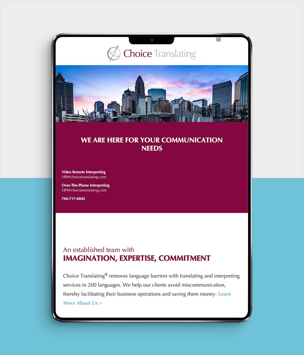 Choice Translating website shown on tablet