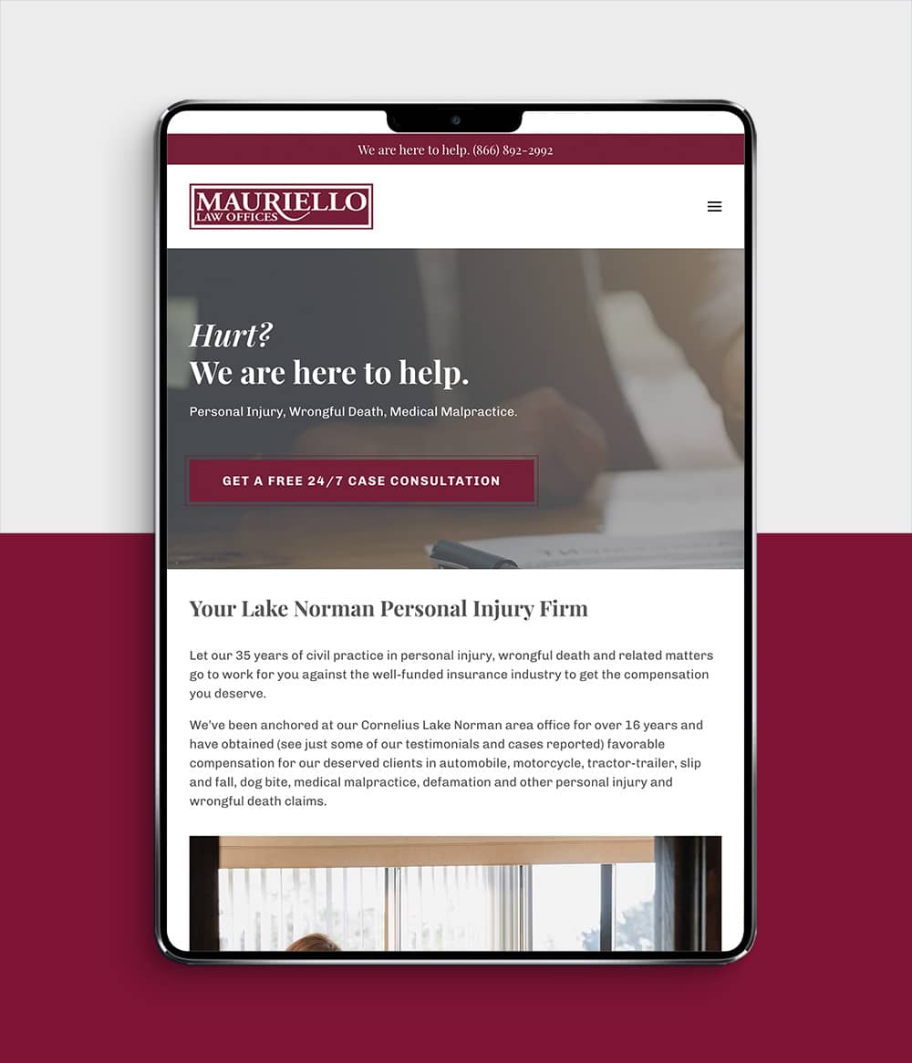 Mauriello Law website shown on tablet