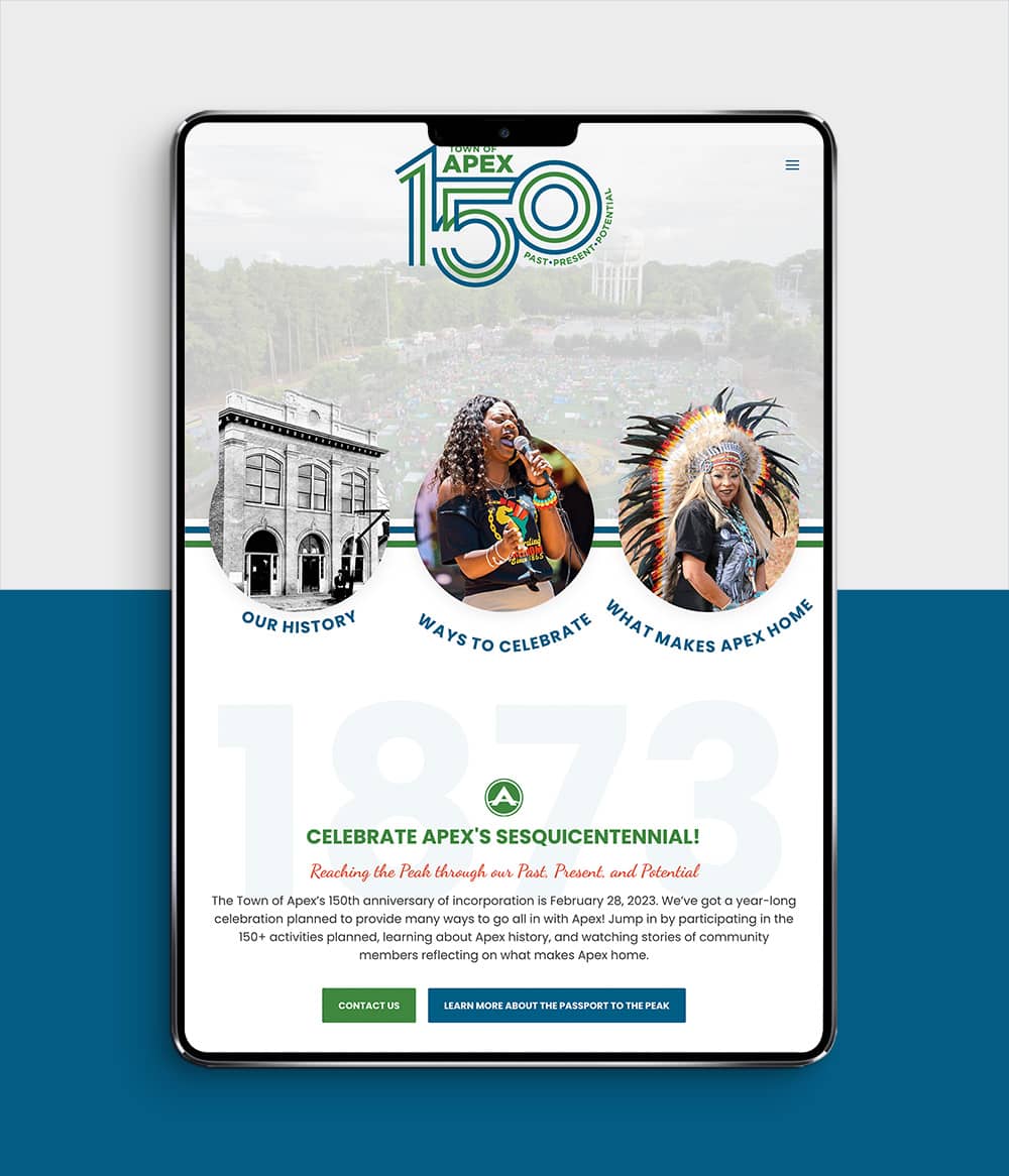 Apex 150 website shown on tablet