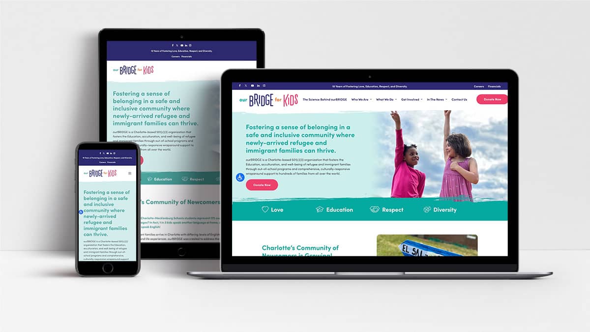 Our Bridge For Kids website shown on laptop, tablet and mobile