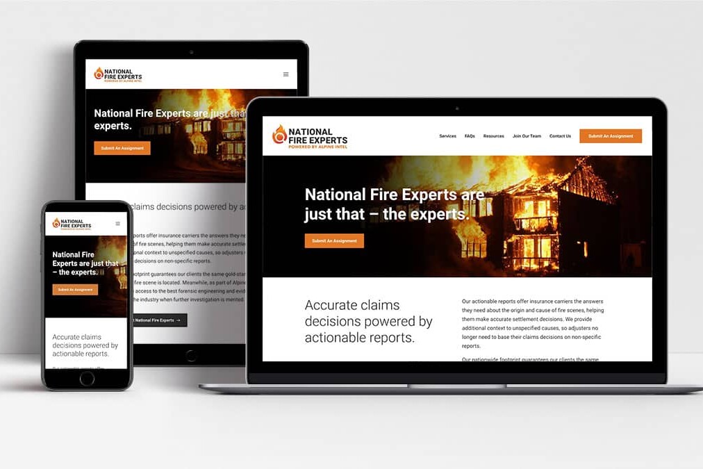 National Fire Experts website shown on laptop, tablet and mobile