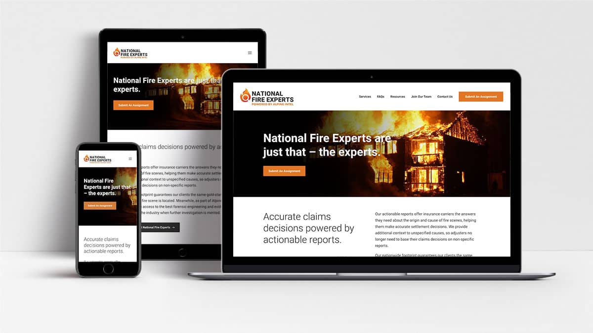 National Fire Experts website shown on laptop, tablet and mobile