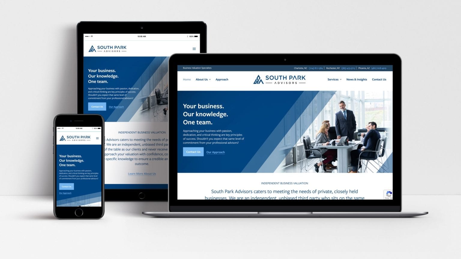 South Park Advisors website shown on laptop, tablet and mobile