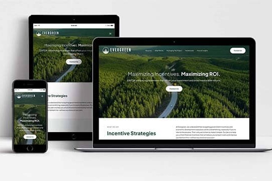 Evergreen Capital Strategies website shown on laptop, tablet and mobile