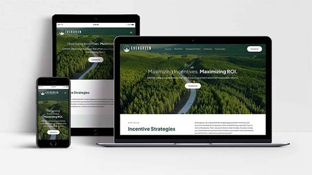 Evergreen Capital Strategies website shown on laptop, tablet and mobile