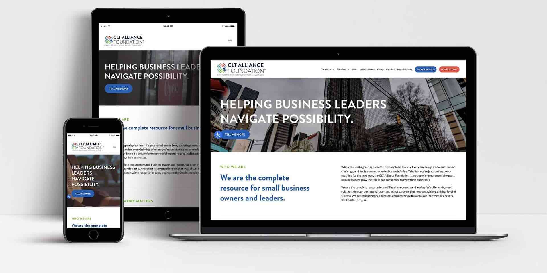 CLT Alliance Foundation website shown on laptop, tablet and mobile phone