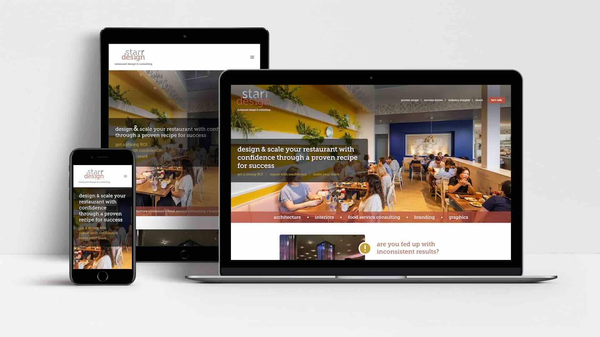starr design website shown on laptop, tablet and mobile