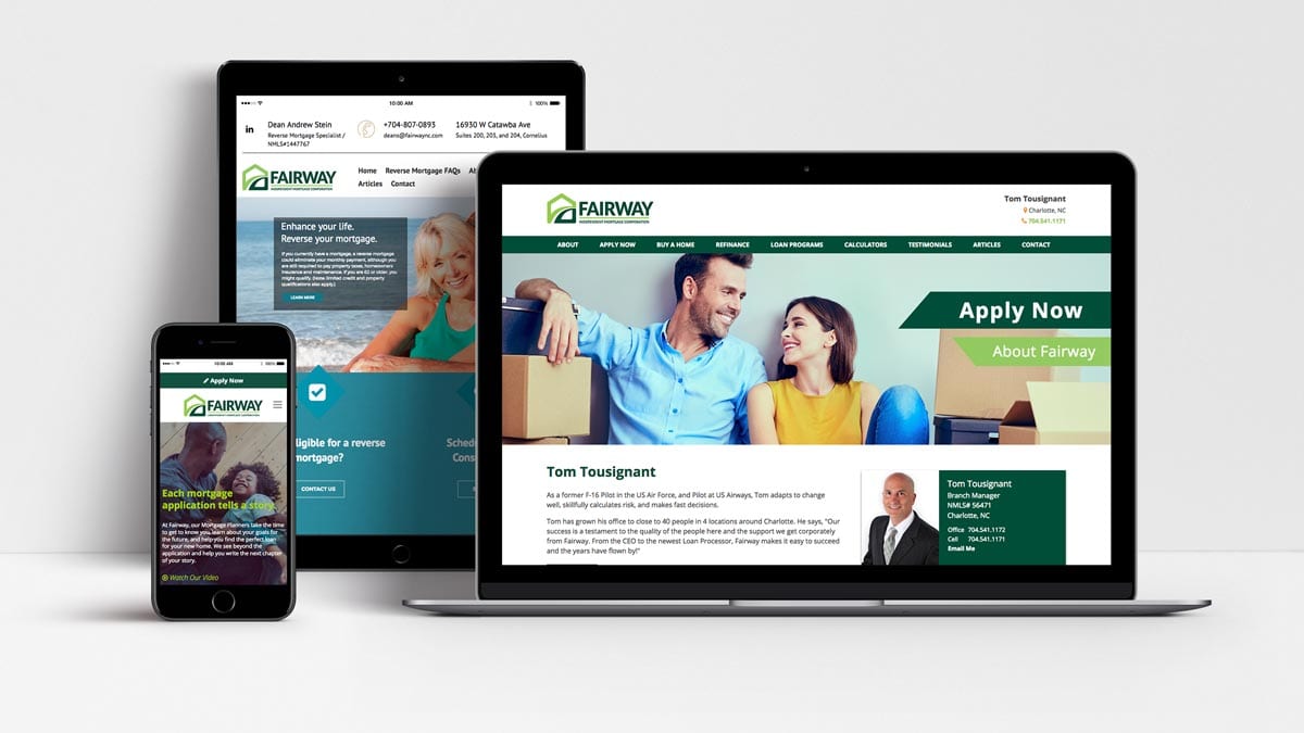 Fairway Mortgage Carolinas website shown on laptop, tablet and mobile