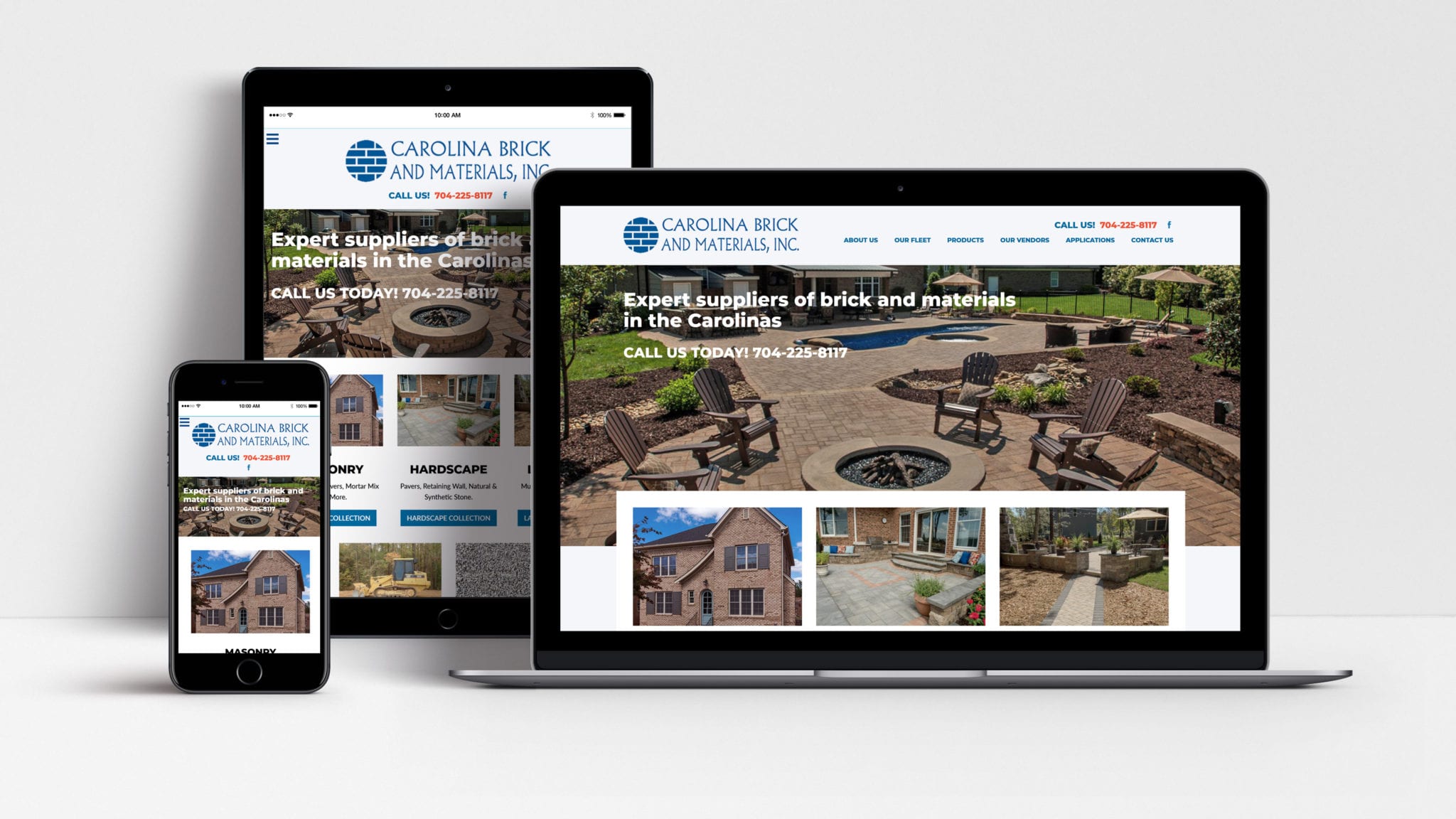 Carolina Brick & Material website shown on laptop, tablet and mobile
