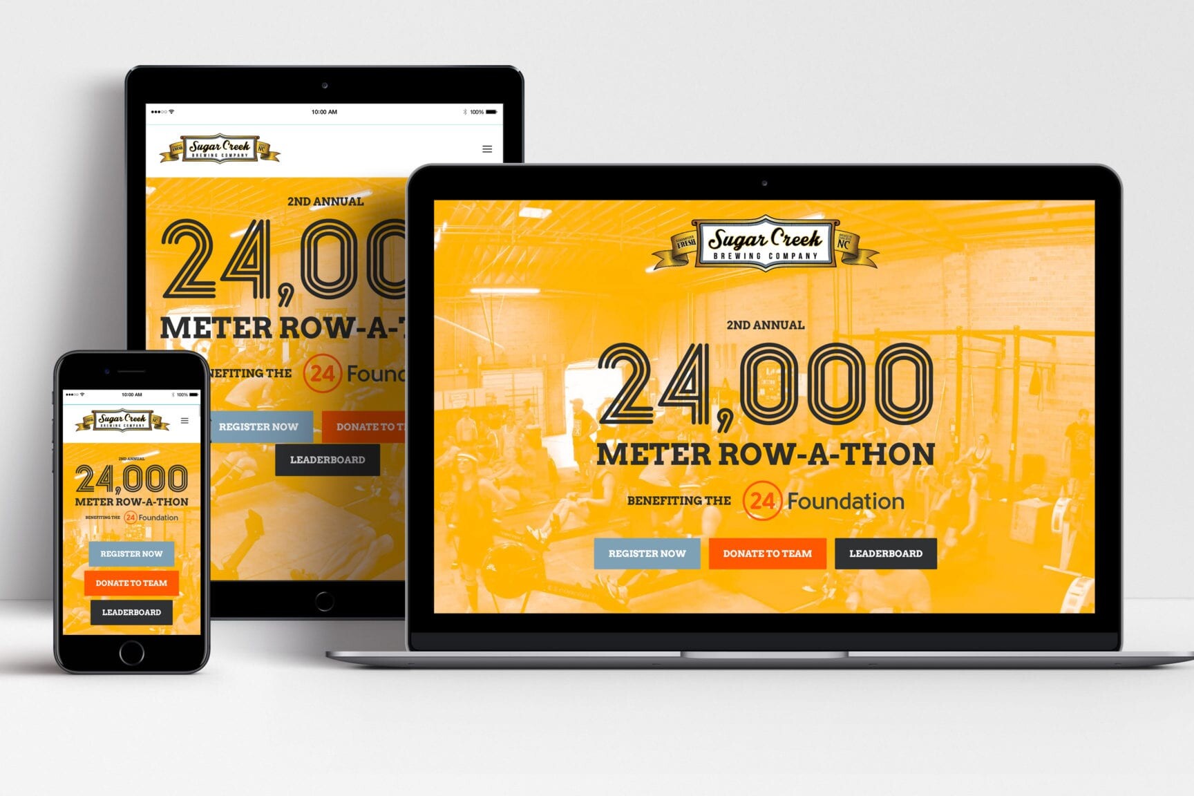 Sugar Creek Brewing Company website shown on laptop, tablet and mobile