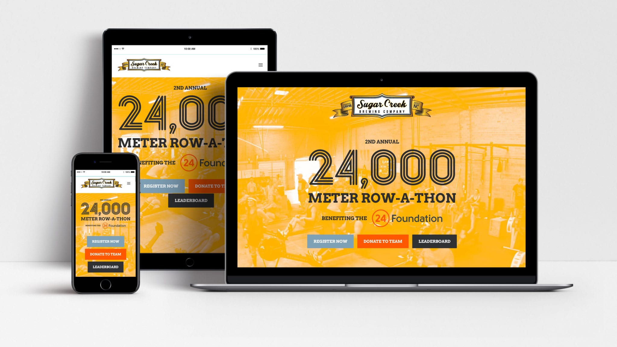 Sugar Creek Brewing Company website shown on laptop, tablet and mobile