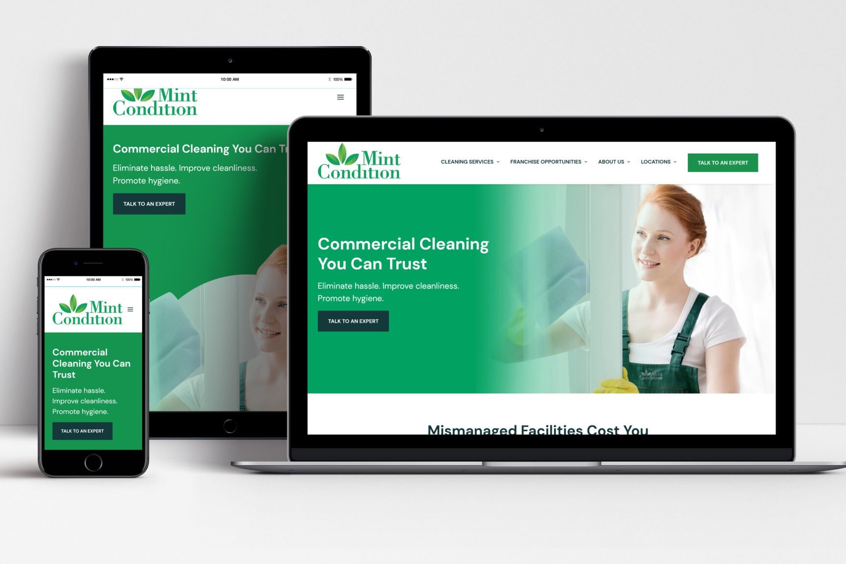 Mint Condition website shown on laptop, tablet and mobile