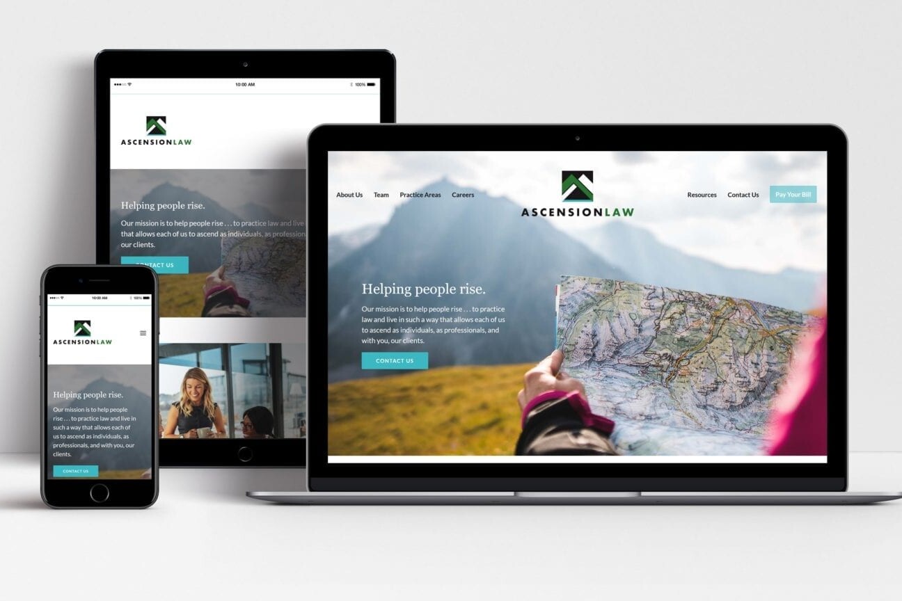 Ascension Law website shown on laptop, tablet and mobile