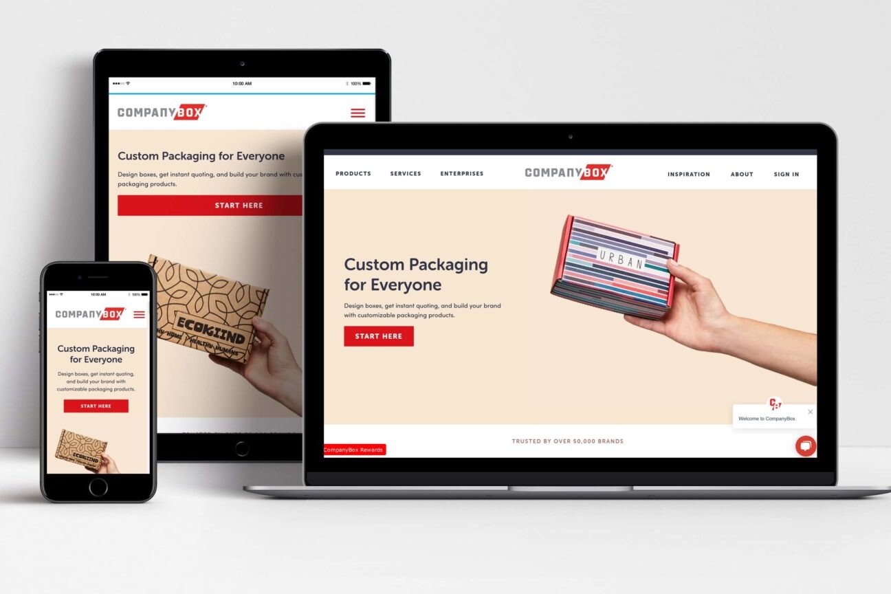 Company Box website shown on laptop, tablet and mobile