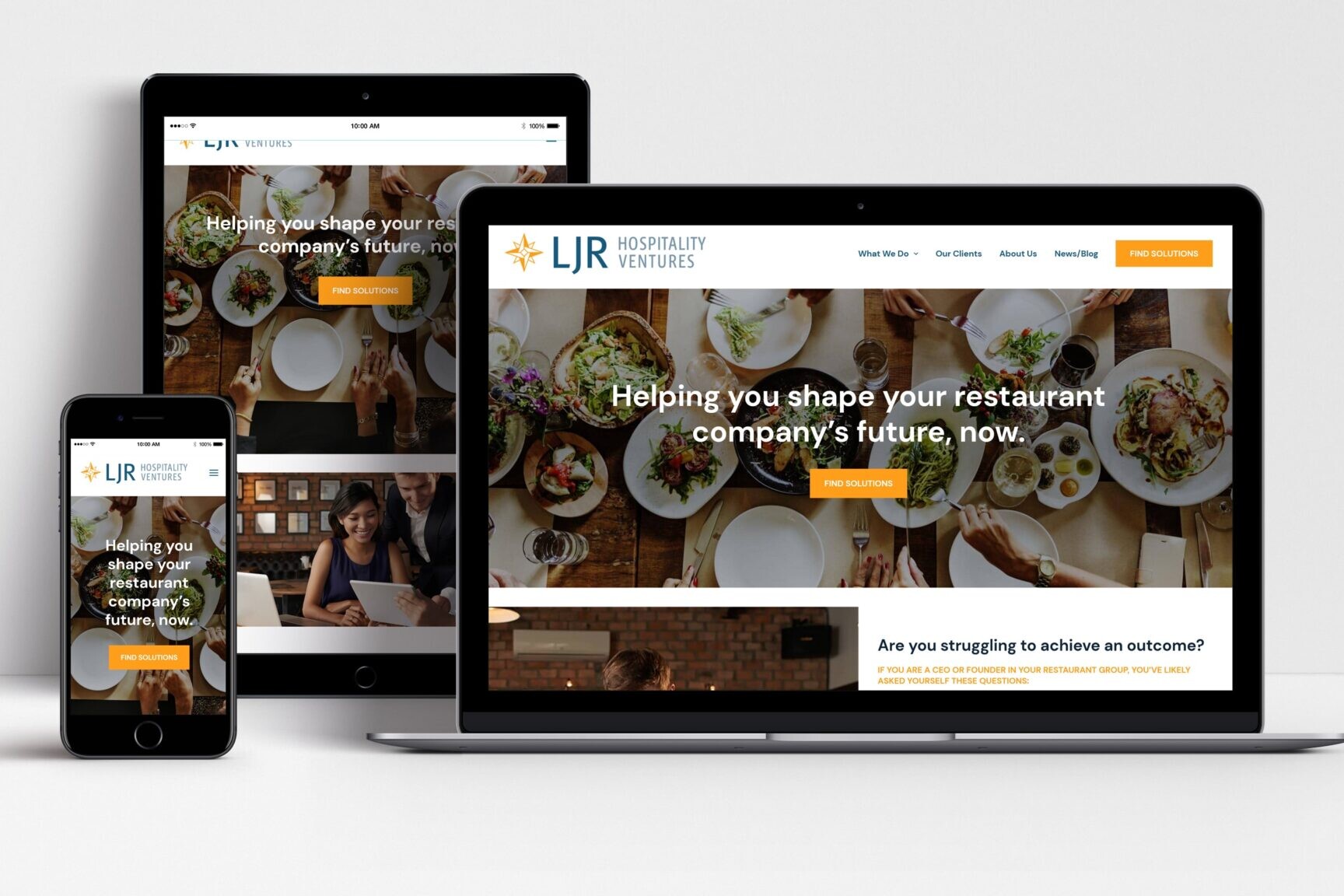 LJR Hospitality Ventures website shown on laptop, tablet and mobile