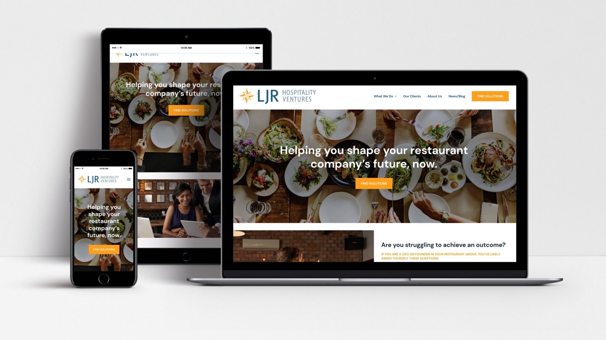 LJR Hospitality Ventures website shown on laptop, tablet and mobile